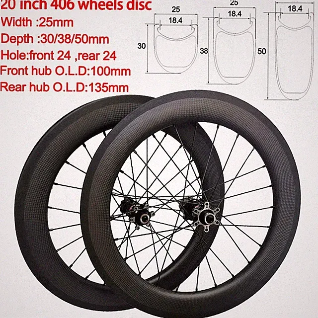 20er 406 Carbon Fiber Folding Road Children Bike Small Wheelset 25x30/38/50mm
