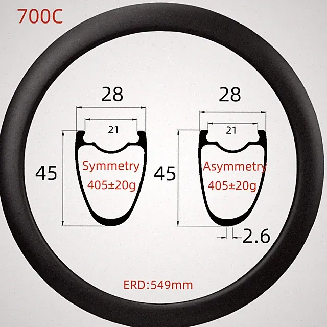 700C Carbon Fiber Road Bike Rims 28mmx45mm Super Light Tubeless Bicycle Wheels