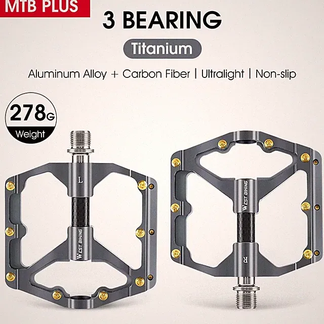 Bicycle Pedals 3 Bearings Ultralight Carbon Fiber Road Bike Pedals BMX MTB Flat