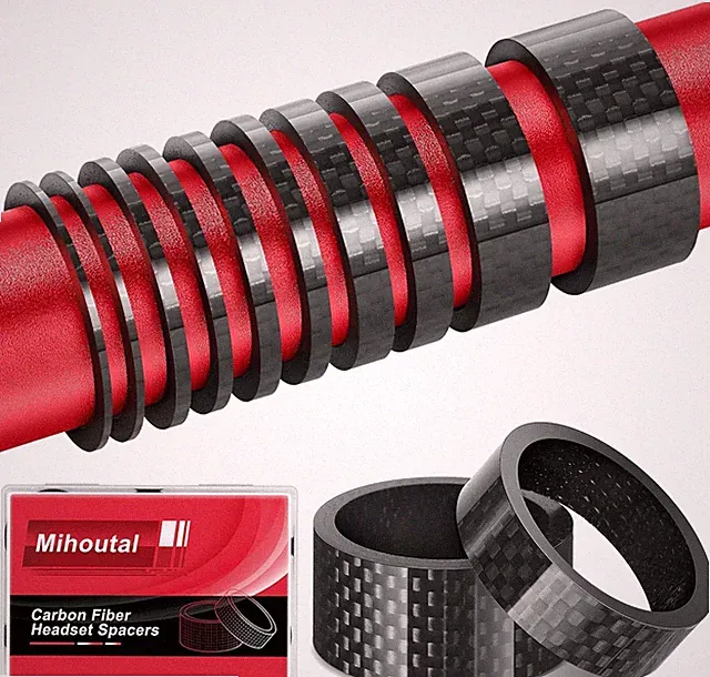 Carbon Fiber Bike Headset Spacers, 1 1/8 Inch, 12 Pack, 6 Sizes, Lightweight