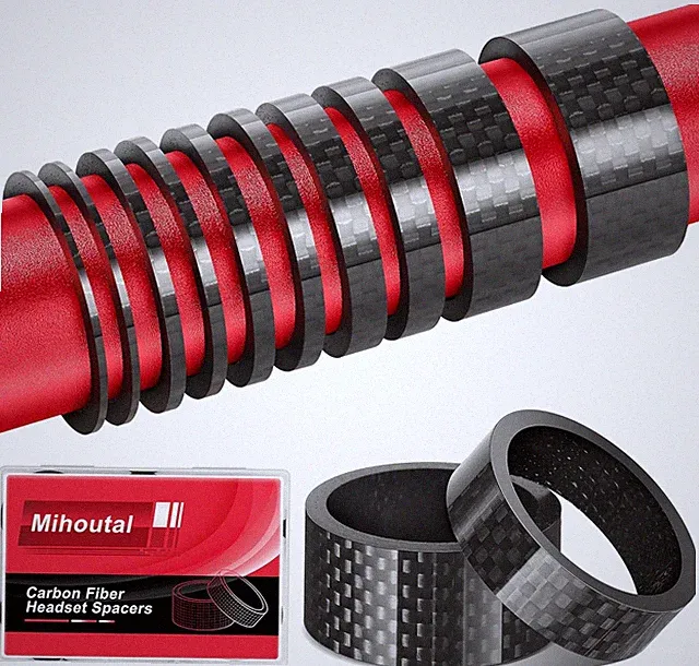 Carbon Fiber Bike Headset Spacers, 1 1/8 Inch, 12 Pack, 6 Sizes, Lightweight