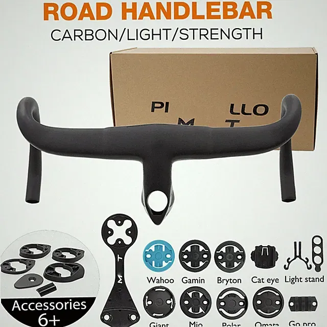 Carbon Fiber Drop Bar Road Bicycle Integrated Handlebar with Bike Computer Mount