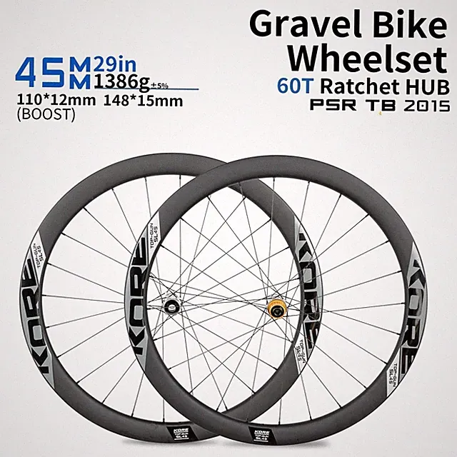 Carbon Fiber Gravel MTB Bicycle Wheelset 29 Inch 45MM Height 60T Ratchet Hub