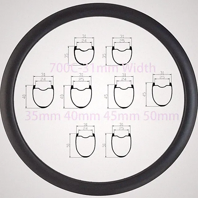 Carbon Fiber Rim 700C Hookless Tubeless Road Bicycle Wheels 20 24 28 32 36H