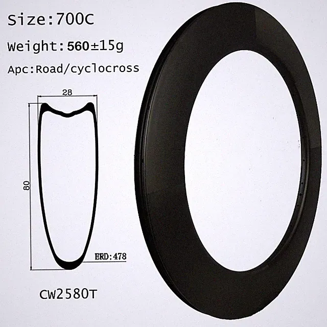 Carbon Fiber Road Bike Rims 700C 25mm Wide 80mm Depth Tubular Bicycle Wheels