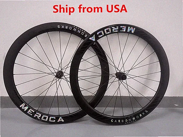 MEROCA 50mm Carbon Road Wheels 700C Clincher Wheelset Thru Axle Disc Brake 24H