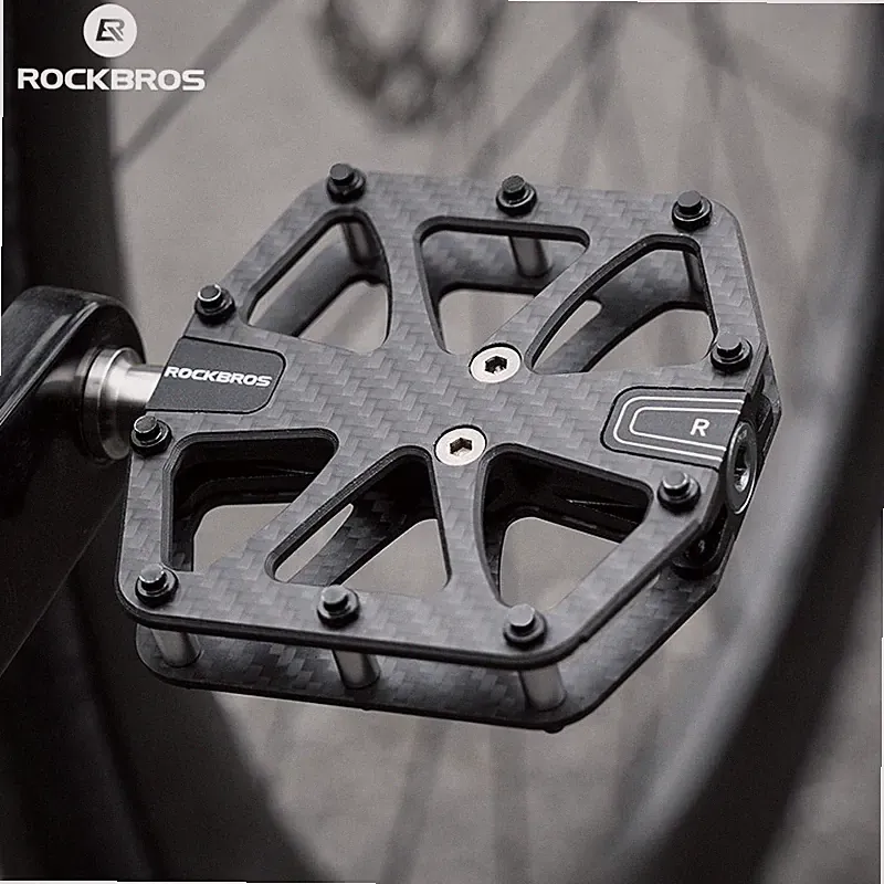 ROCKBROS Carbon Fiber Bicycle Pedals 3 Bearing Lightweight Non-Slip 9/16" Flat