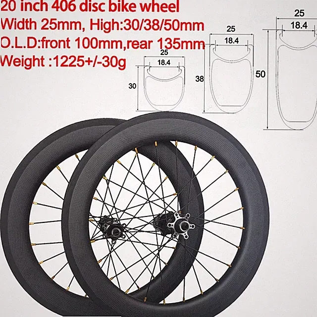 Superlight 20er 406 Carbon Fiber Road Folding Kid 's Bike Wheelset 6 Bolt Hub