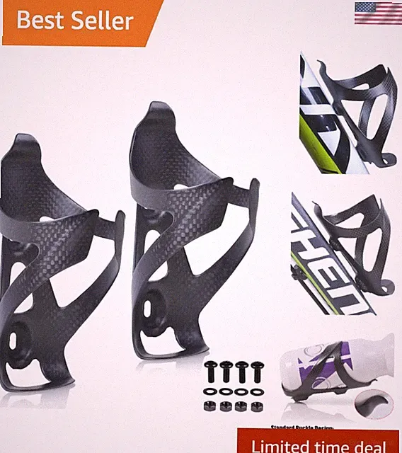 Universal Carbon Fiber Bike Bottle Cages - 2 Pack for Road & Mountain Cycling