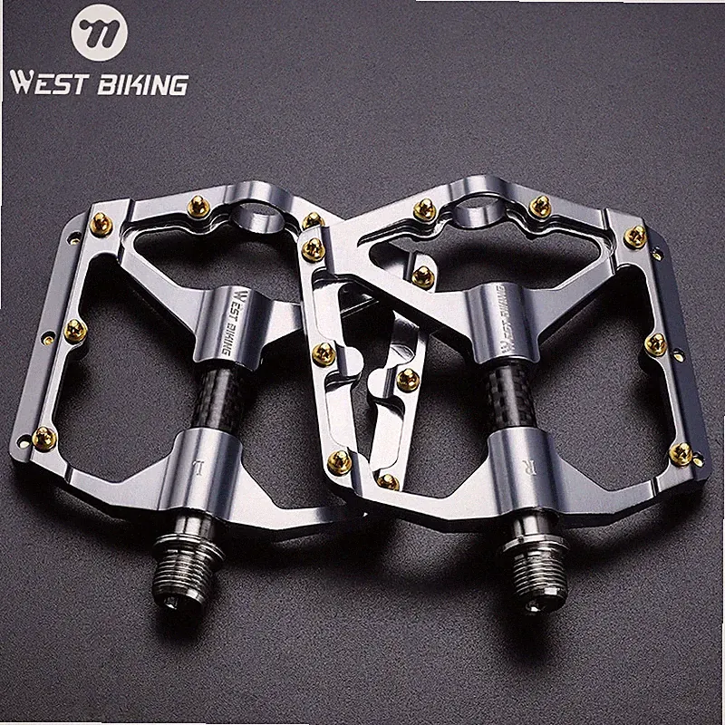 WEST BIKING Bicycle Pedals Carbon Fiber Axle 3 Bearing Bike Pedal 9/16" Titanium
