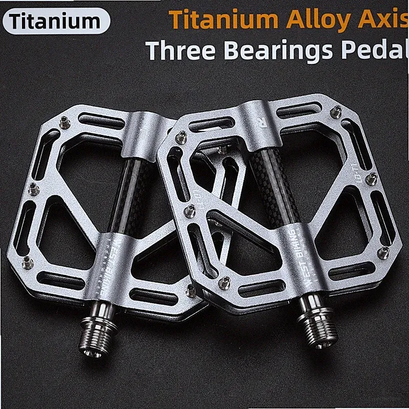 WEST BIKING Bicycle Pedals Titanium Carbon Fiber Axle 3 Bearing Bike Flat Pedals